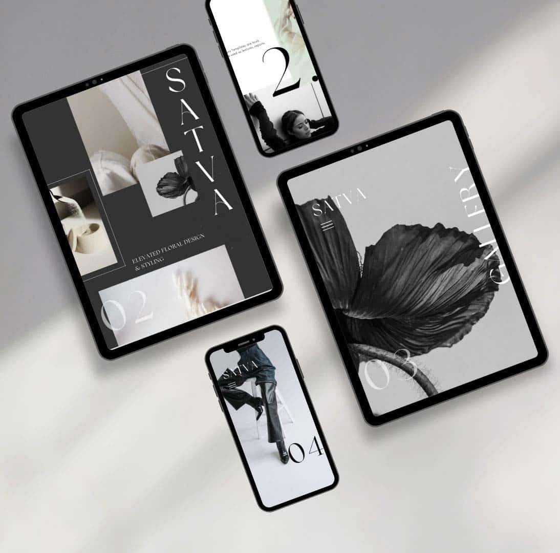 Multiple device mockup black and white sophisticated website