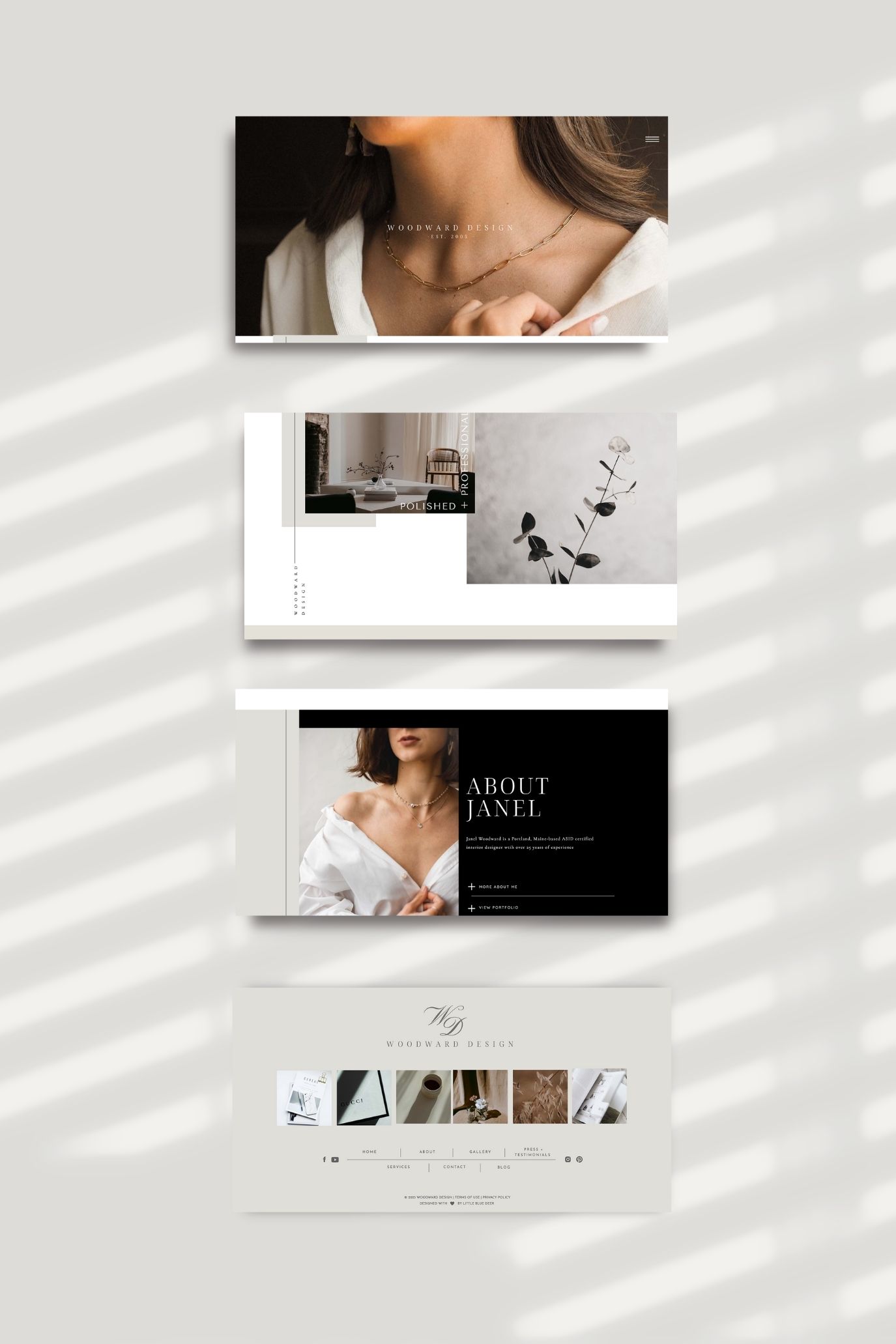 Image of a design template by Little Blue Deer with a modern and clean layout, featuring bold typography and minimalist elements.