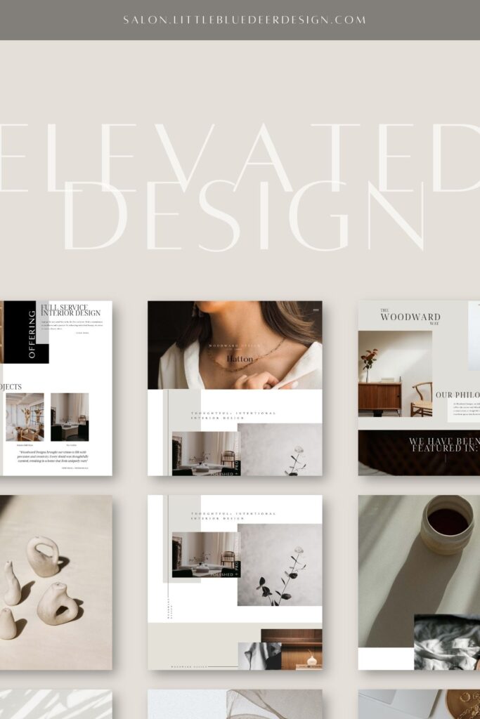 Layout with multiple photos of interior design template for Showit