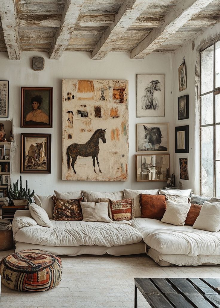 Cozy boho reading nook with plants, pillows, and macramé accents for a soft, comfortable bohemian vibe.